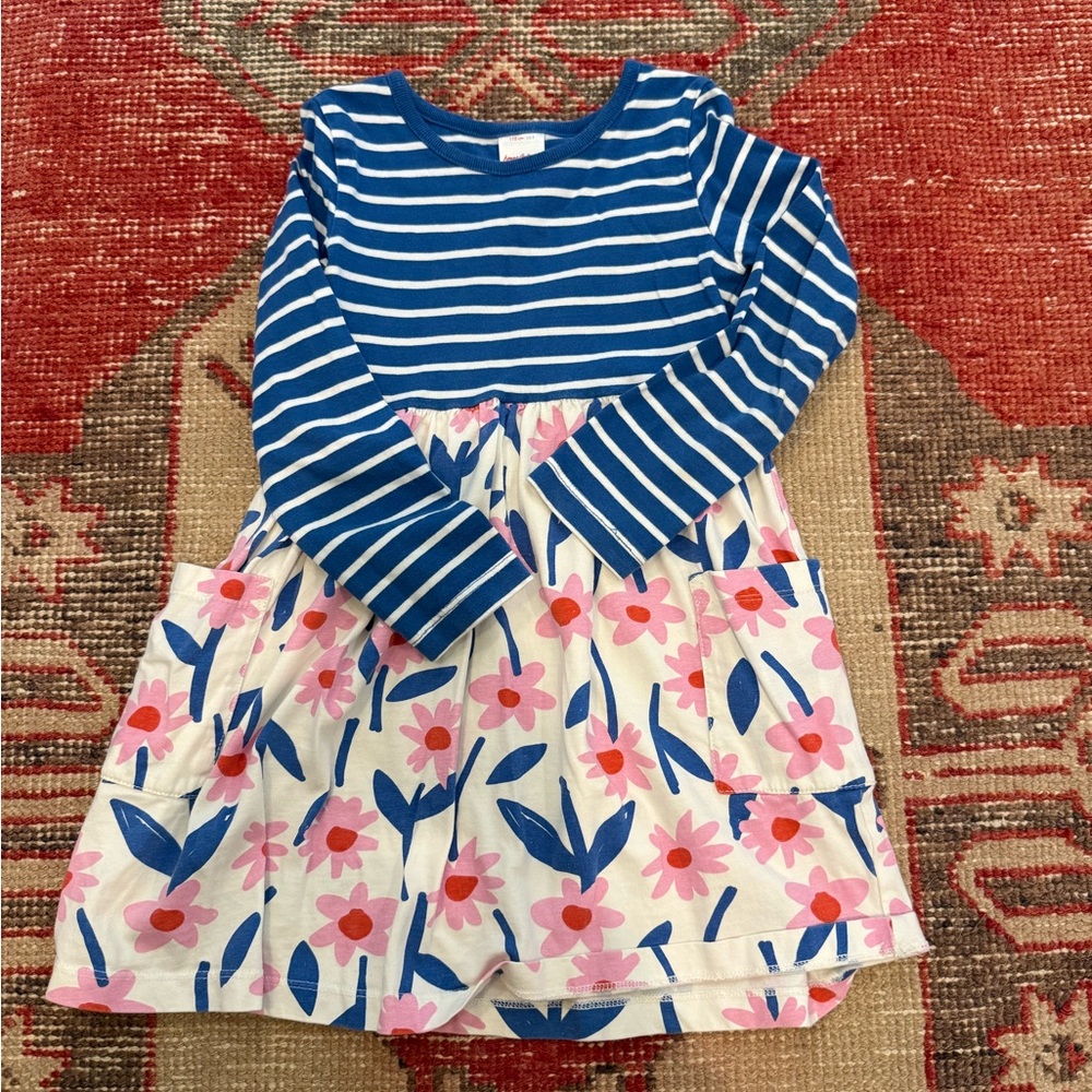 Hanna Andersson Blue Striped and Floral Kids Dress